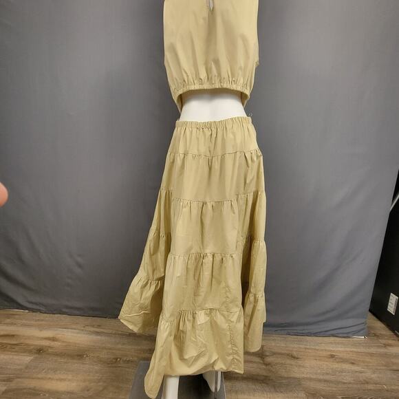 Merci Cream Ruched Mini Dress XS Open Back Ruffle Sleeve Romantic - Picture 4 of 9